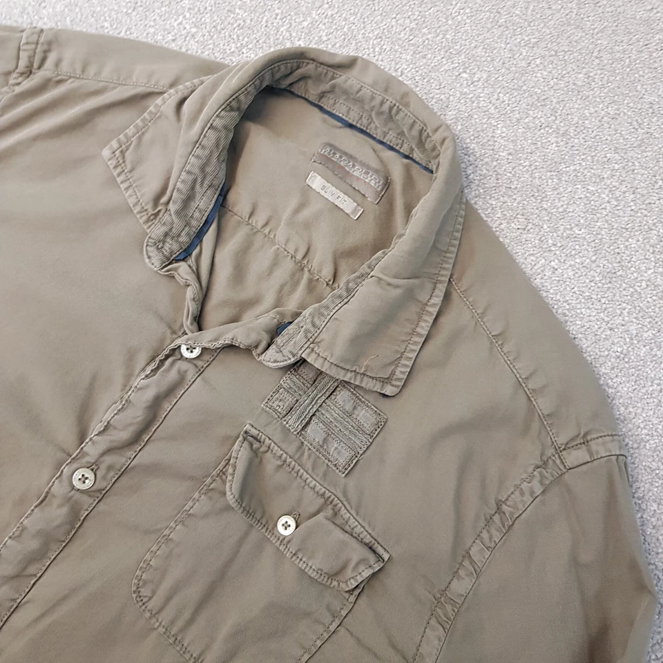 Camisa Napapijri Para Hombres XL Verde Calce Ajustado Utilidad Bolsillo Exterior Técnico Táctico Foto 2 de 4