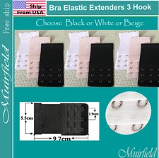 Bra Extra Elastic Extenders 3 Hook Extension Black White Beige US SELLER