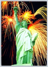 Vintage Postcard Continental New York Statue of Liberty with Fireworks