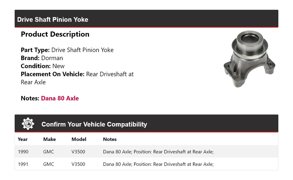 Yugo de piñón de eje de transmisión Dorman GMC V3500 1990-1991 Foto 2 de 4