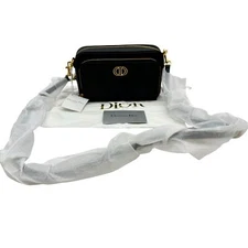 Auth Christian Dior Caro Double Pouch Bag Shoulder Bag Black Leather #36634583