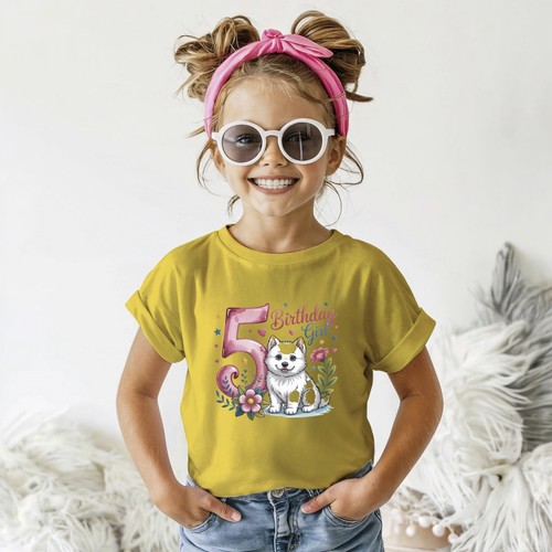 Personalised Kids Birthday T Shirt Samoyed Dog Any Age Girl Party Gift Tee - Picture 2 of 14