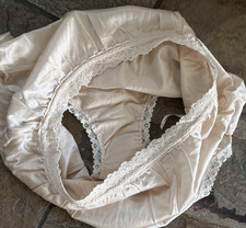 COTILLION 8/XL Champagne Hi Shine SATIN All Nylon Lace Trim Brief Panties VTG