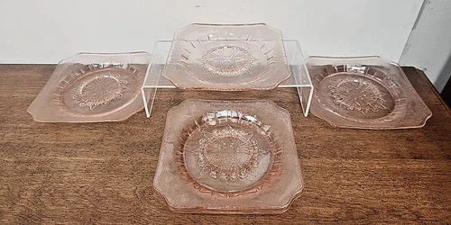 PINK DEPRESSION JEANNETTE GLASS ADAM SET OF FIVE SAUCERS