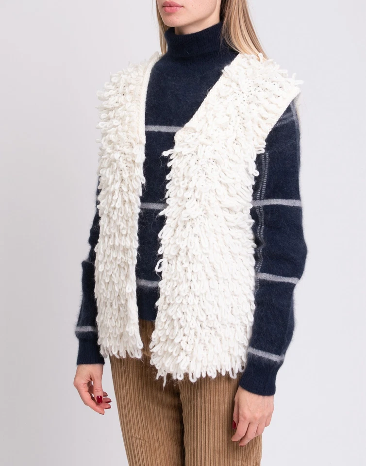 GEORGE J. LOVE Gilet Size L Alpaca & Wool Blend Crochet Loop Knit Fringes - Image 4 of 4