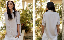 Frank Eileen 278 Eileen Famous Denim Tattered Shirt in Light Gray; S