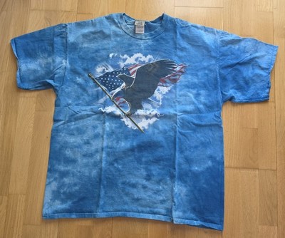 Liquid Blue Tie Dye Shirt Mens 2XL Blue Eagle American Flag Graphic T Adult Men