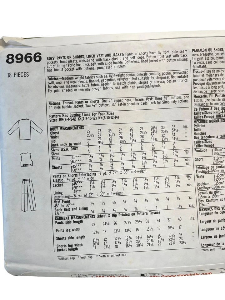 UNCUT FF Sewing Pattern 8966 Pants Shorts Vest Jacket Boys Size 3-6 - Image 2 of 2