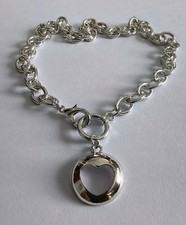 Vintage Halskette Gliederkette Grob Anhänger- Herz  Silber Ton Edel Prächtig