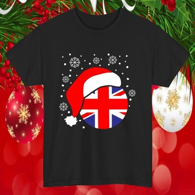 T-Shirt Weihnachtsmütze UK-Flagge | Schneeflocken Xmas Tee patriotisch UK Geschenk Top
