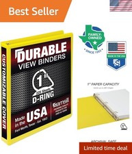 Durable 1 Inch Yellow 3 Ring Binder with Clear View Cover  Lay-Flat Design