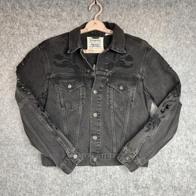 Levis Made & Crafted Denim Jacket Womens Small Embroidered Floral Distressed