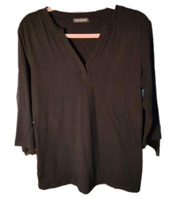 Ticticmimi True Black Super Soft Simple V-neck Blouse Women's M