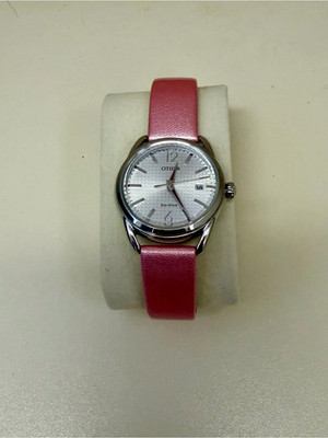Citizen Eco-Drive Women s Pink Leather Watch Date Silver Tone Light Powered