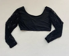 Iefiel Top Extra Small Black Womens Long Sleeve Lace Cropped Slim Round Neck