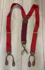 Trafalgar Suspenders Red Braces Leather Gold Hardware Button On