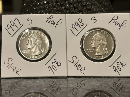 Silver Proof Washington Quarters 97’ & 98’ Grade Worthy Mirrors 90%