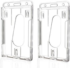 Vertical ID Badge Holder 2 Card Clear Plastic Name Card Protector Case Office