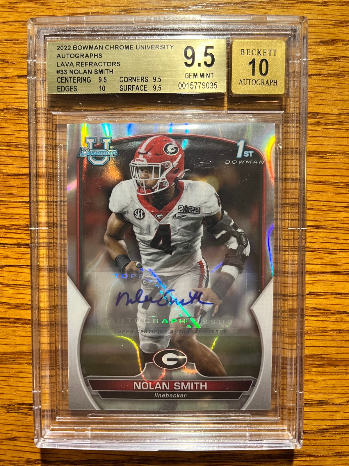 2022 Bowman U Chrome Auto Lava Refractor Nolan Smith UGA BGS 9.5 AUTO 10 /199