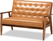 Sorrento Mid-Century Modern Tan Faux Leather Upholstered and Walnut Brown Finish