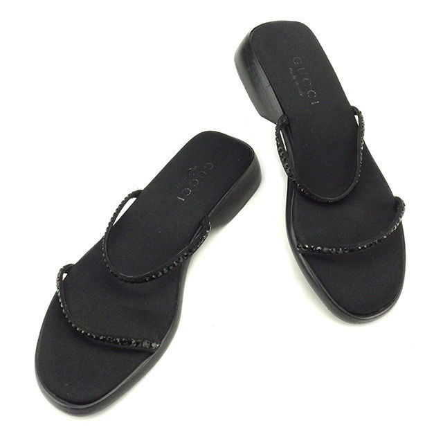 GUCCI Sandals #34 1 2C Women's Black T1650 Brand High Brand Vintage