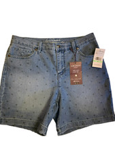 Gloria Vanderbilt Womens Amanda Blue Space Dots Jean Shorts Mid Rise Size 8p NEW