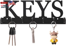 Wall Mounted Key Holder 7 Hooks Black Metal Key Rack Organizer