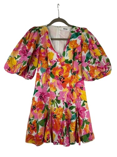 Showpo Women's Size US 6 Floral Puff Sleeve Dress Multi-Color - Picture 10 of 16