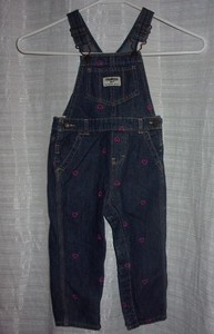 Oshkosh B’Gosh Toddler Overalls w Embroidered Pink Hearts Snap Crotch 24 Mo
