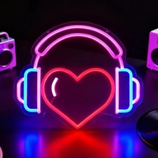 DJ Player Neon Sign for Wall Decor, On Air Music LED Light Wall Art with Heart