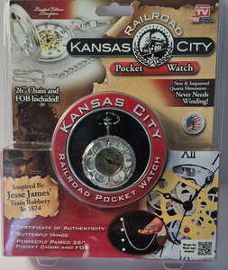 Telebrands Kansas City Railroad Pocket Watch Inspired by Jesse James 26" Chain