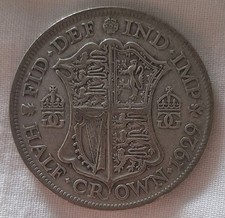 HALF CROWN COIN  - 1929  - GEORGE V - .500 SILVER -  