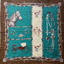 Authentic Gucci Scarf Equestrian Print Brown Size 90cm x 90cm From Japan