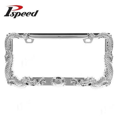 USA Size Universal 3D Dragon Chrome Plastic License Plate Frame Cover PVD Holder