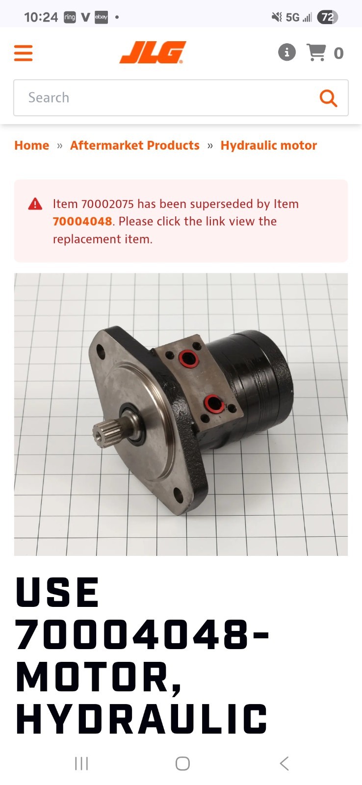 Jlg 70004048 Hydraulic Motor. 70002075 Parker Tb0065bm590aaac Used Good Working