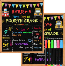 First Day of School Sign Board with 6 Liquid Chalk Markers, Double-Sided  14"X1