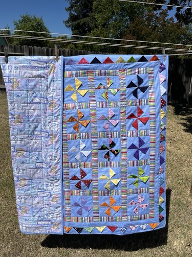 Trapunta reversibile fatta a mano 46x54 blu girarrosto coperta bambino spedizione gratuita  - Foto 3 di 12
