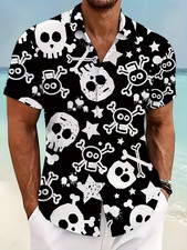 Black  White Skull  Crossbones Punk Graphic Hawaiian Shirt - Adults  Youth