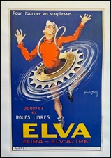 Martin DUPIN : Roues libres ELVA, affiche ancienne originale signée 1930