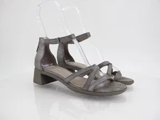 Eileen Fisher Women's Noni Sandal Size 8 Silver Strappy Block Low Heel Comfy
