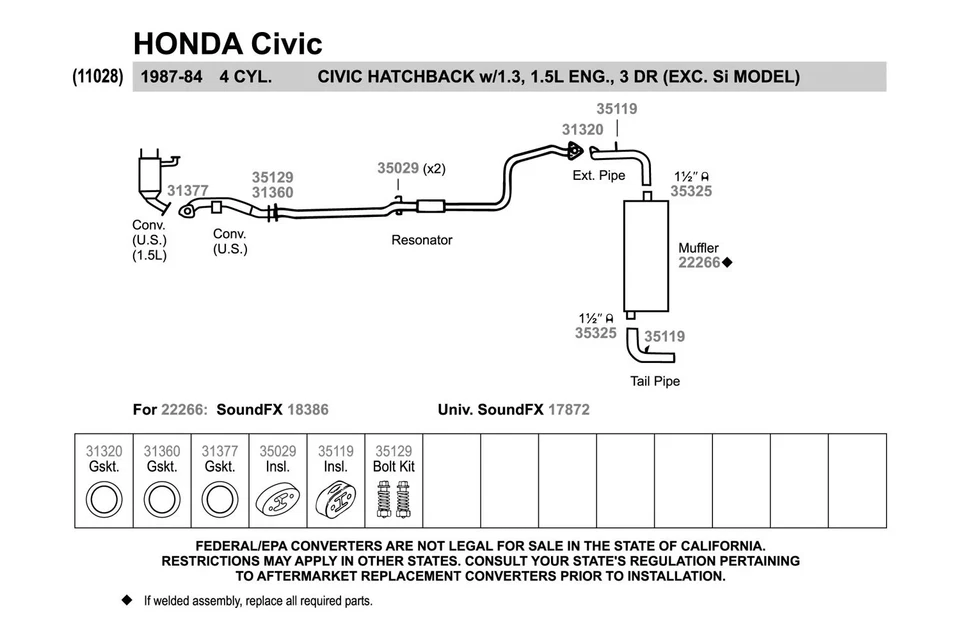 For Honda Civic 1984-2015 Walker 35129 Steel Natural Exhaust Spring Bolt Kit - Imagem 2 de 4
