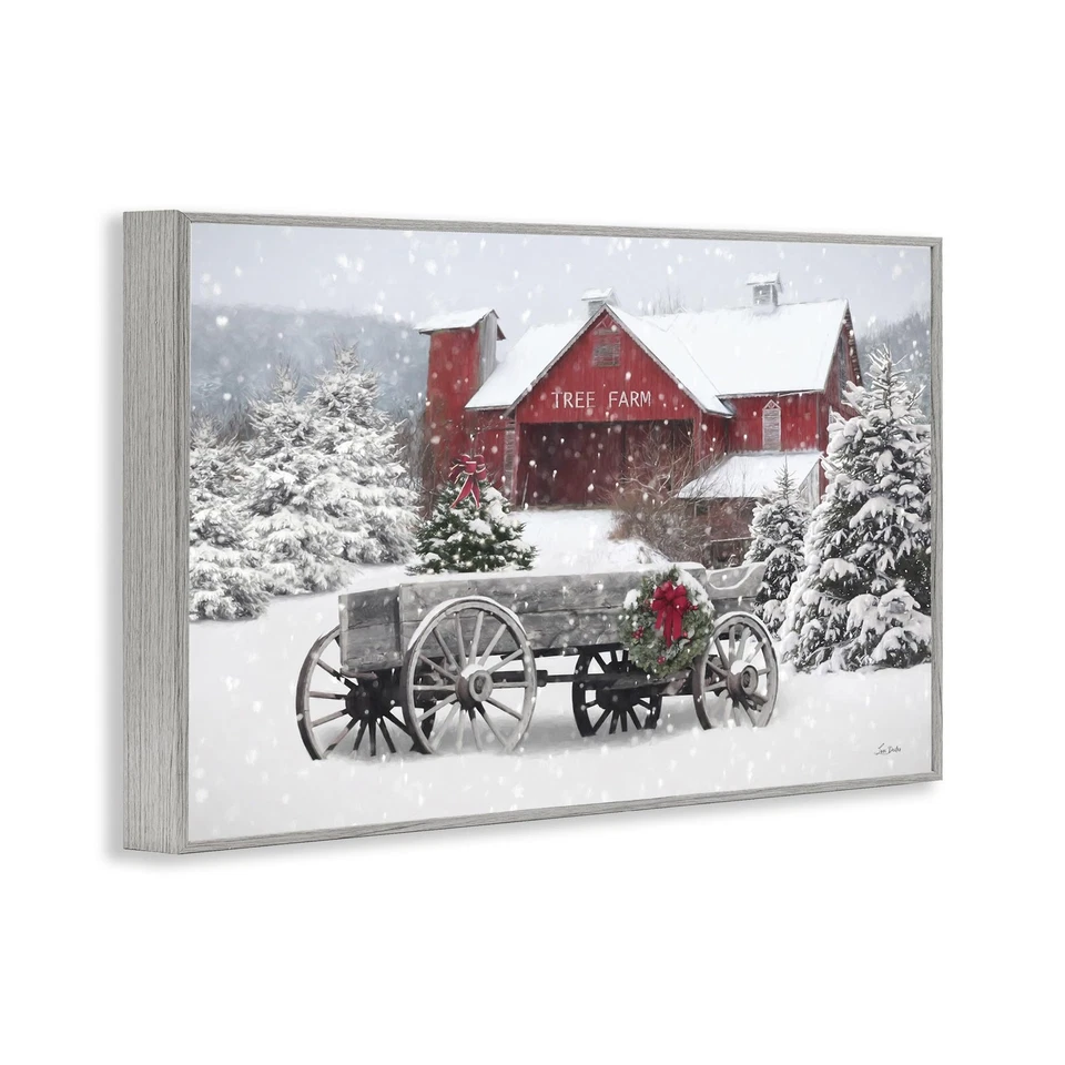 Arte de pared en giclee enmarcado en vagón de invierno y granero, diseño de Lori Deiter Foto 3 de 4