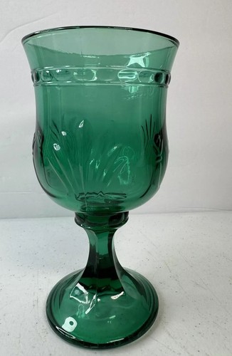 1 Water Goblet 1970s Toscany Alexandria Green Pressed Glass Cup 7.5" x 4" - Picture 4 of 16