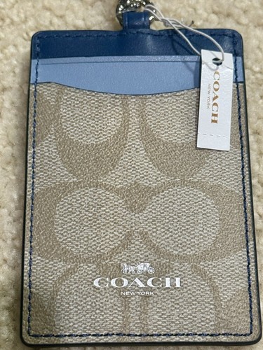 NWT COACH Id Lanyard In Signature Canvas Light Khaki Monogram Chalk - Picture 3 of 6