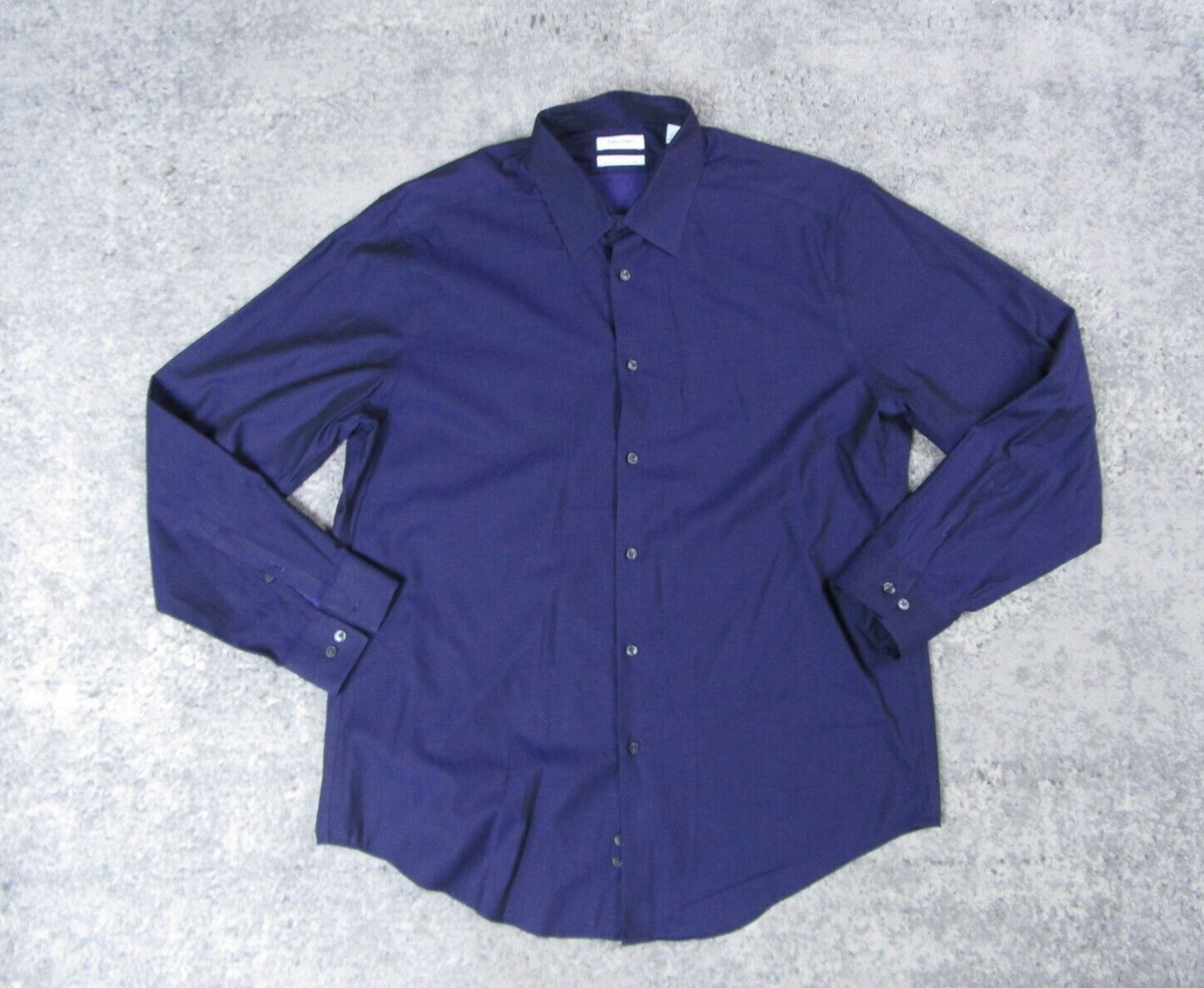 calvin klein purple dress shirt Calvin Klein Dress Shirt Mens 17 34/35 Purple Stripe Long Sleeve