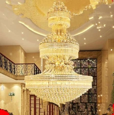 TOP LED Gold chandelier high grade crystal pendant lamp living room villa light