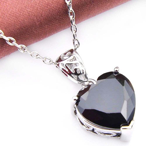 2025 Heart-Shaped Black Onyx Gemstone Silver Necklace Pendants with Free Chain - Picture 5 of 6