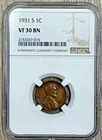 1931 S Lincoln Wheat Cent NGC VF 30 Brown, Semi-Key Date Penny