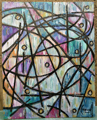 A NEW METHOD abstract NEW original oil painting wood 8x10 WOW art signed Crowell