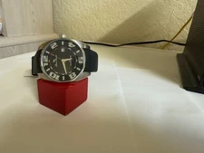 NOS Lucien Piccard SS Men's Black Dial Watch w/ Rubber Strap 28180BK